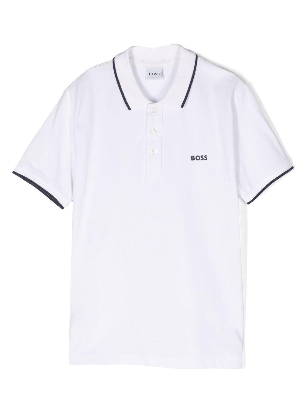 Polo per bambino Boss Kids bianca con stampa logo sul petto - Rubino Kids