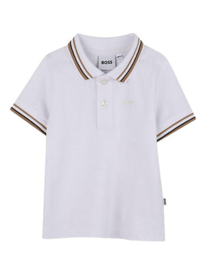 Boss Kids white polo shirt with striped collar
