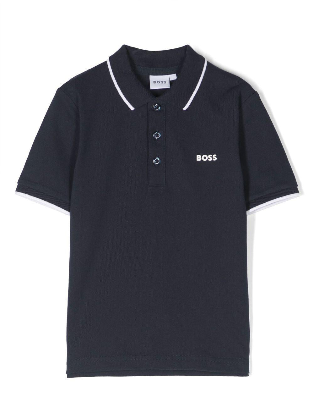 Polo per bambino Boss Kids blu con stampa logo sul petto - Rubino Kids