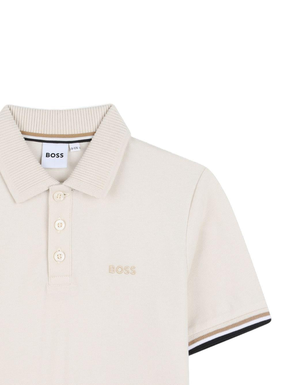 Polo per bambino Boss Kidswear beige con bordi a contrasto - Rubino Kids