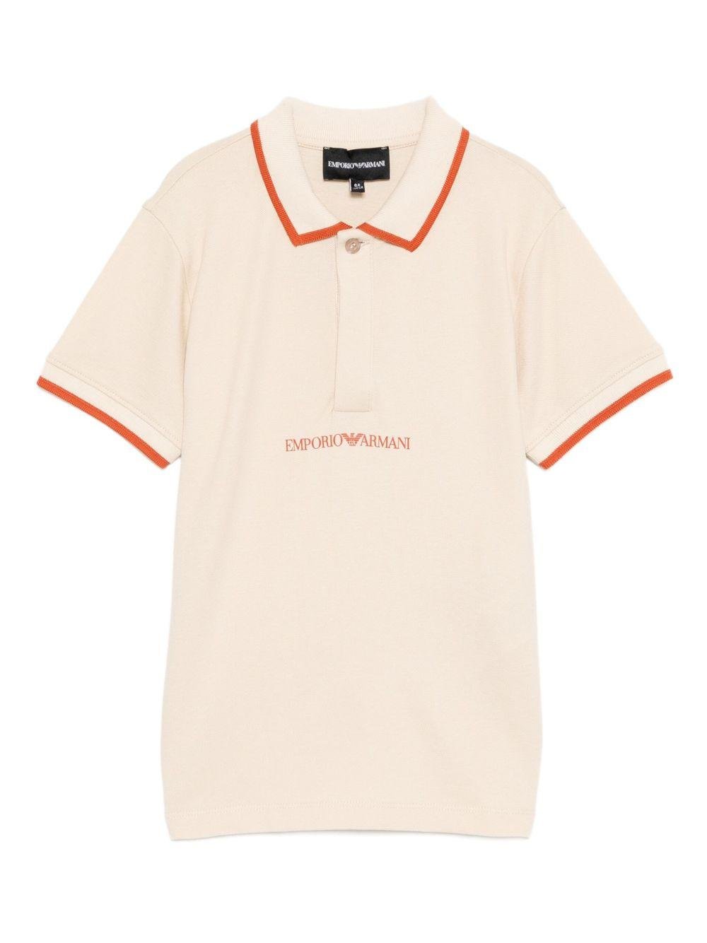 Polo per bambino Emporio Armani Kids écru con logo sul davanti - Rubino Kids