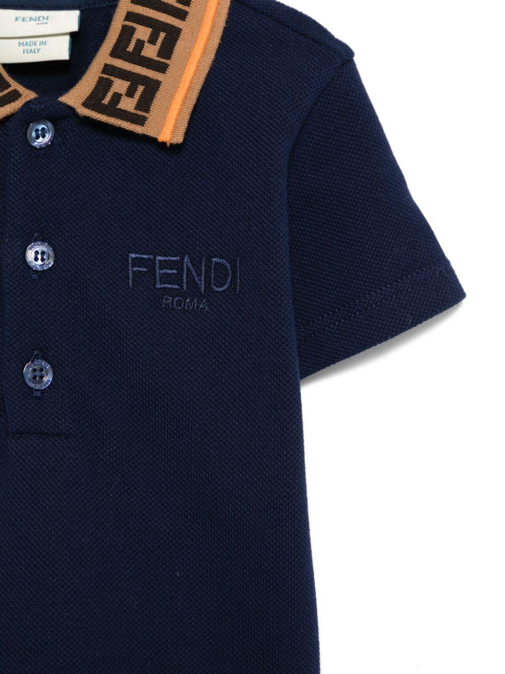 Polo per neonato Fendi Kids blu con colletto a contrasto logato - Rubino Kids