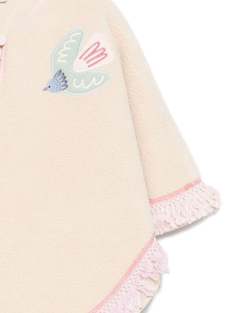 Poncho per bambina Stella McCartney Kids beige con ricamo uccelli - Rubino Kids