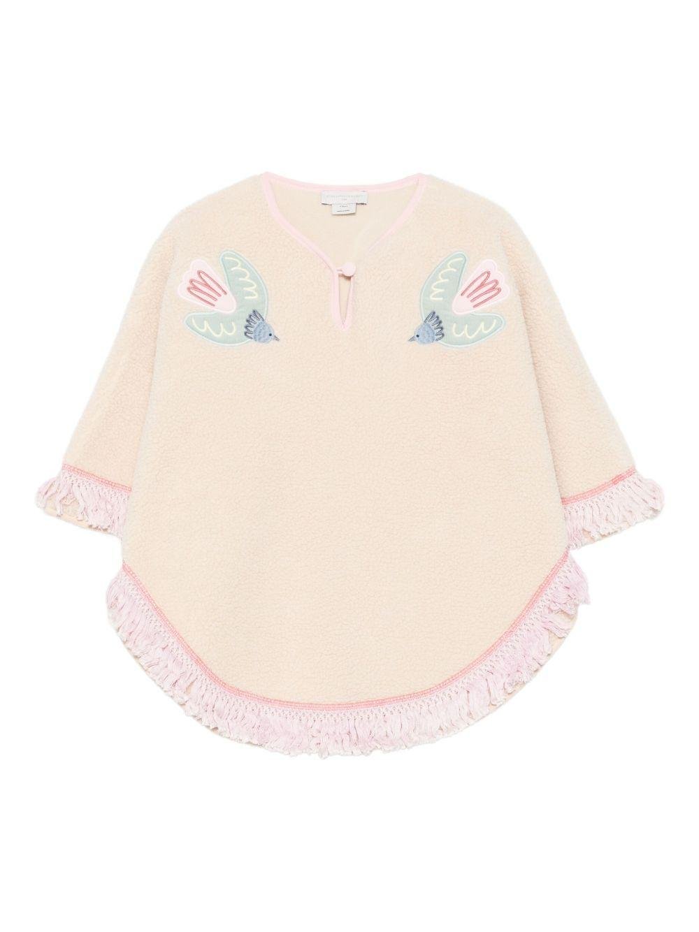 Poncho per bambina Stella McCartney Kids beige con ricamo uccelli - Rubino Kids