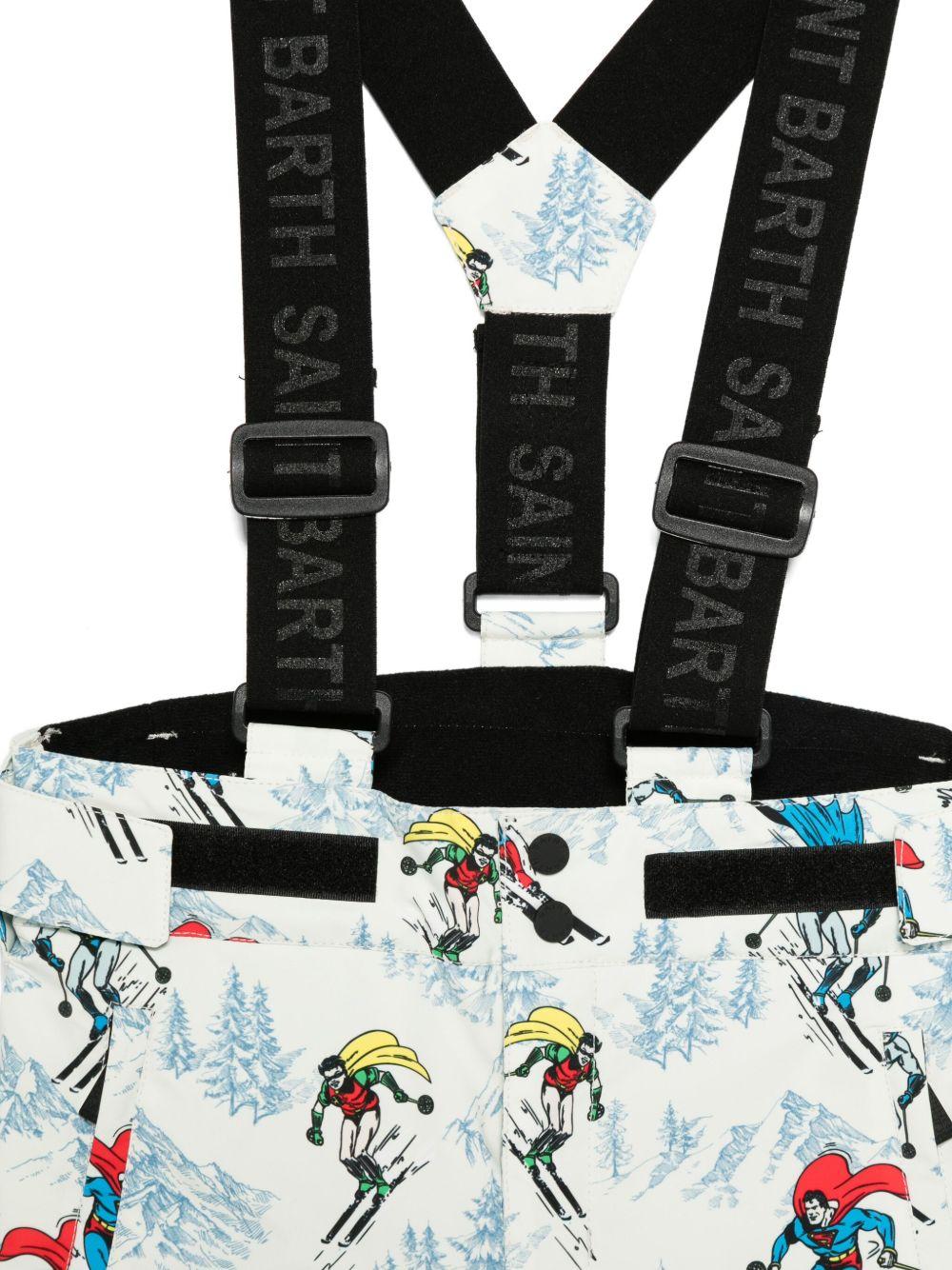 Salopette per bambino MC2 Saint Barth Kids bianca con stampa grafica con supereroi - Rubino Kids