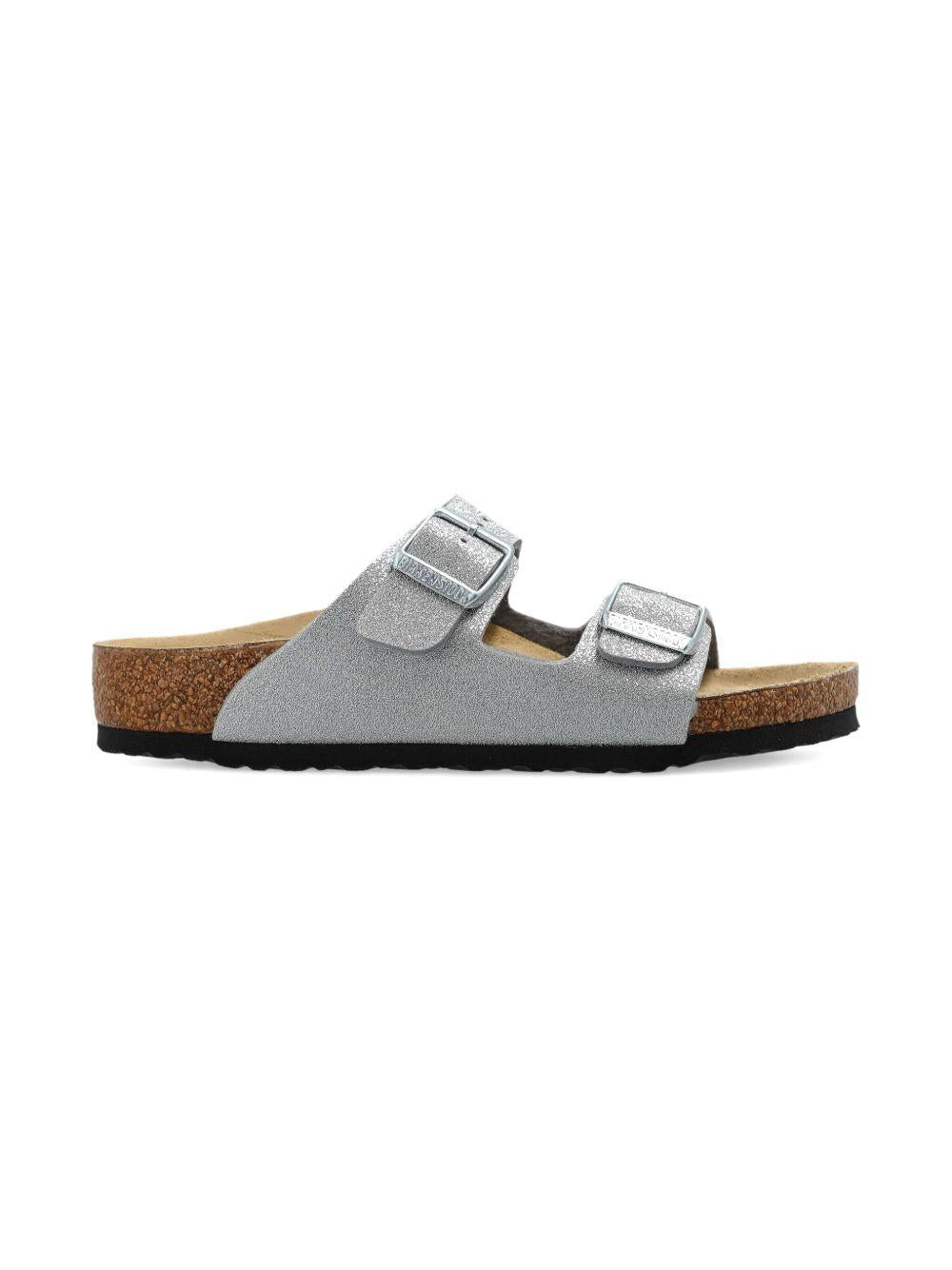 Sandali Arizona per bambina Birkenstock Kids color argento con glitter - Rubino Kids