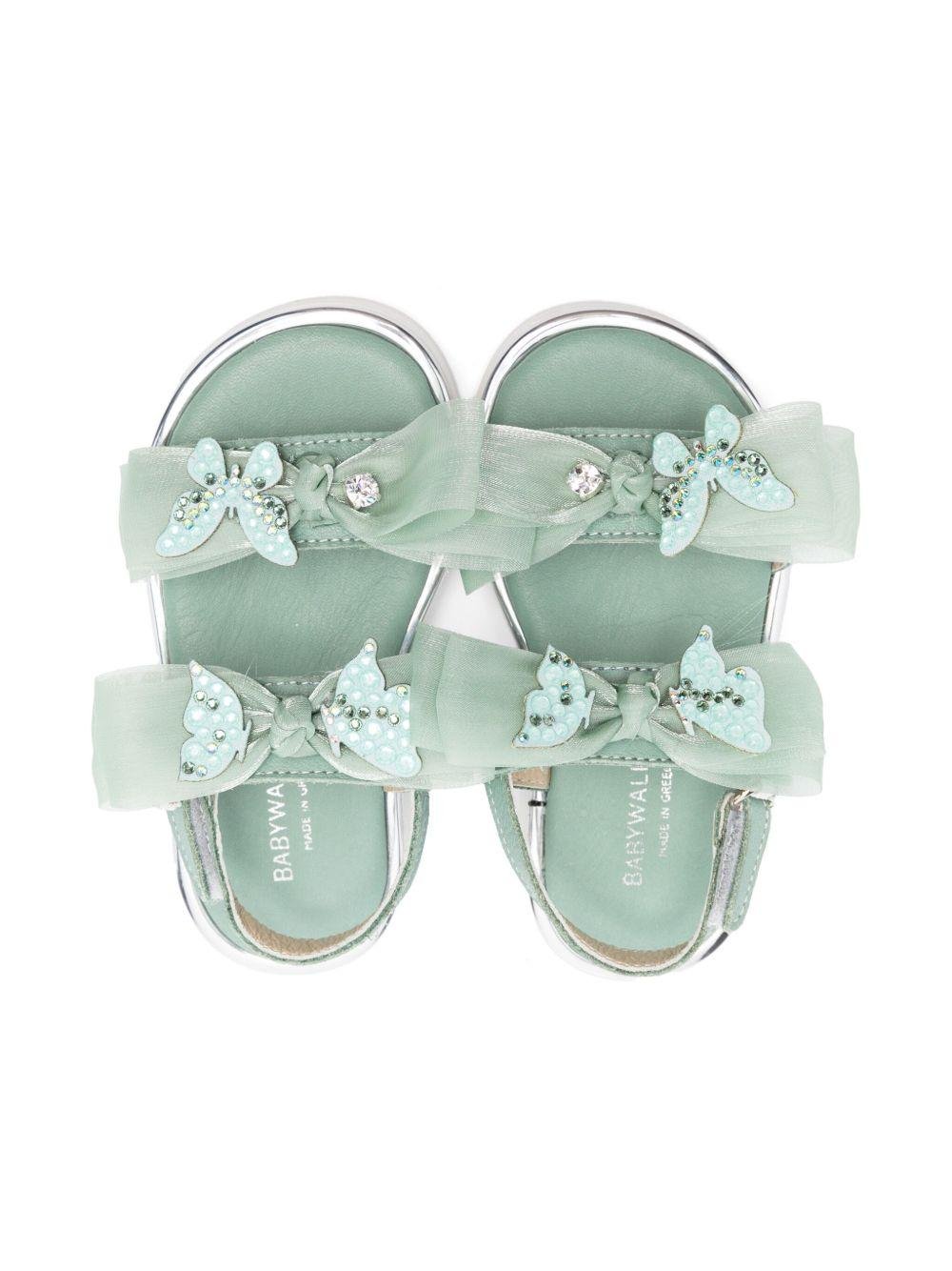 Sandali per bambina BabyWalker verde con fiocco e soletta in pelle con logo - Rubino Kids