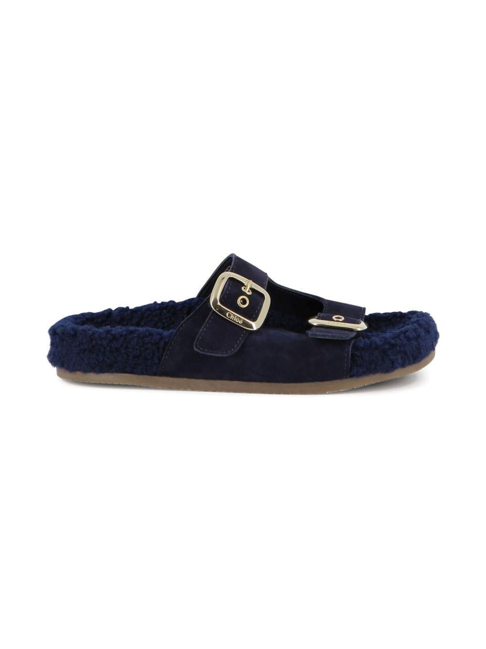 Sandali per bambina Chloé Kids blu con fodera in shearling sintetico - Rubino Kids