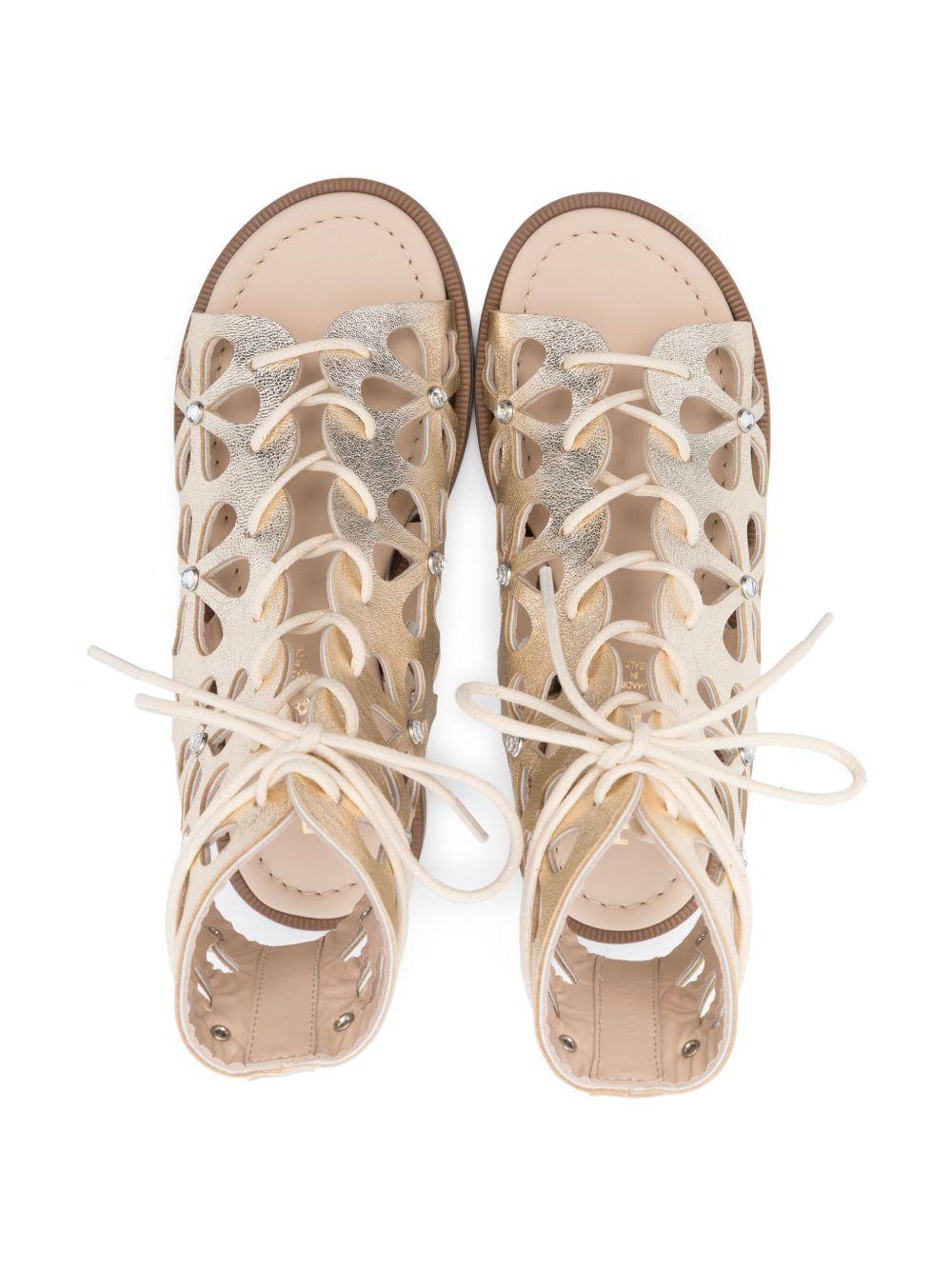 Sandali per bambina Florens oro a fiori con cut - out - Rubino Kids