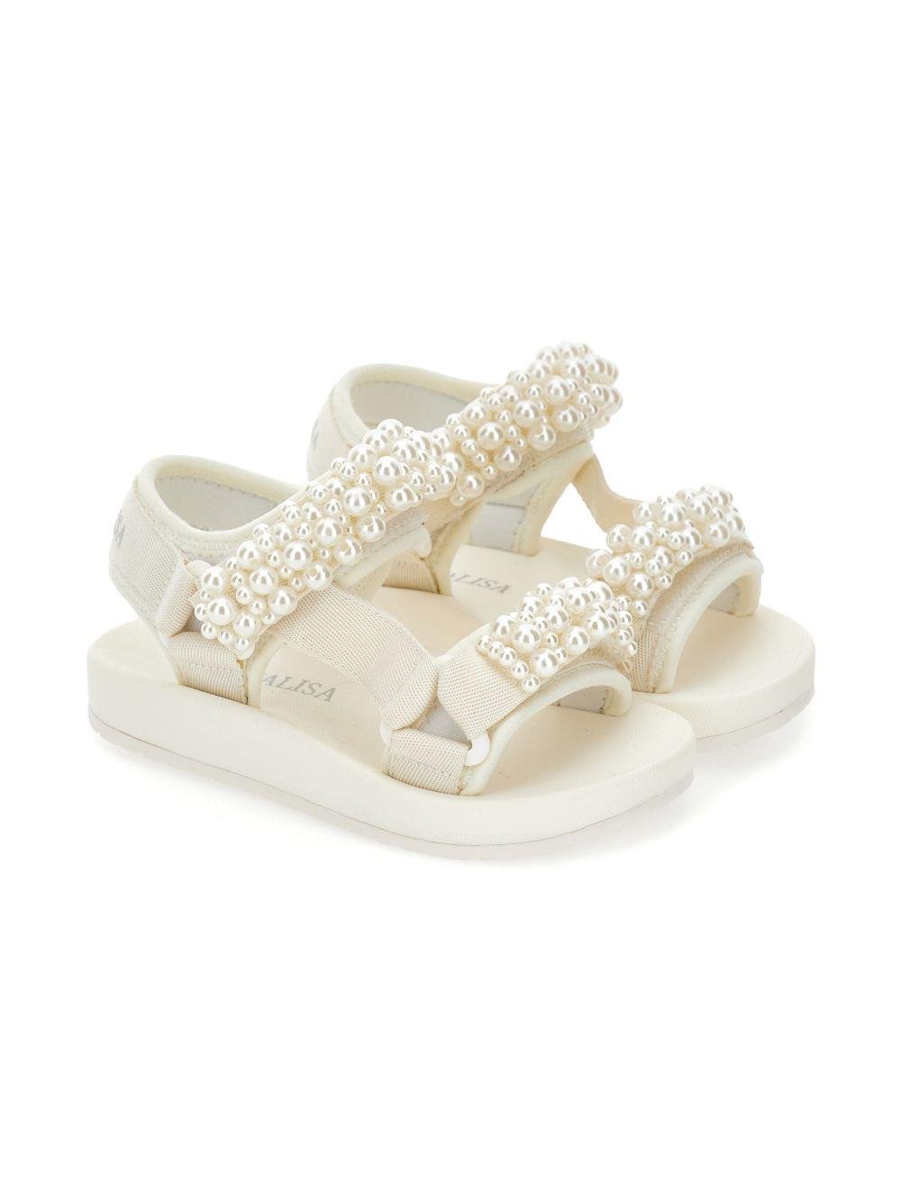 Sandali per bambina Monnalisa bianchi con applicazioni a perline - Rubino Kids