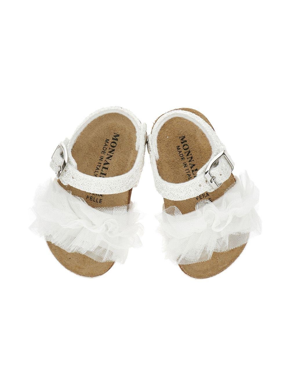 Sandali per bambina Monnalisa bianchi con dettaglio volant - Rubino Kids