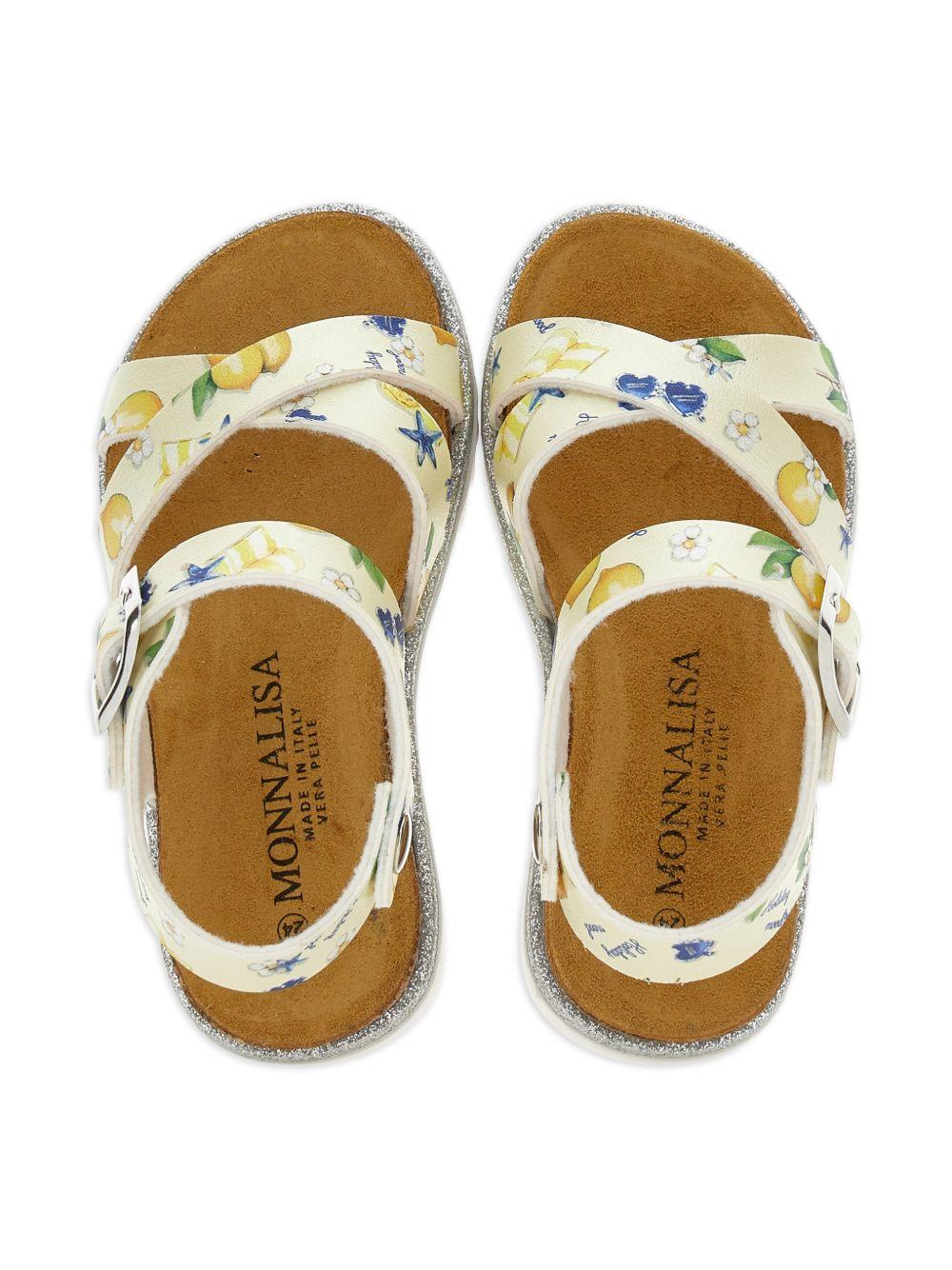 Sandali per bambina Monnalisa bianchi con stampa a fiori - Rubino Kids