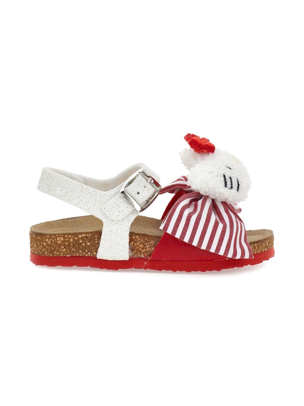Sandali per bambina Monnalisa bianco e rosso con fiocco e dettaglio Hello Kitty - Rubino Kids