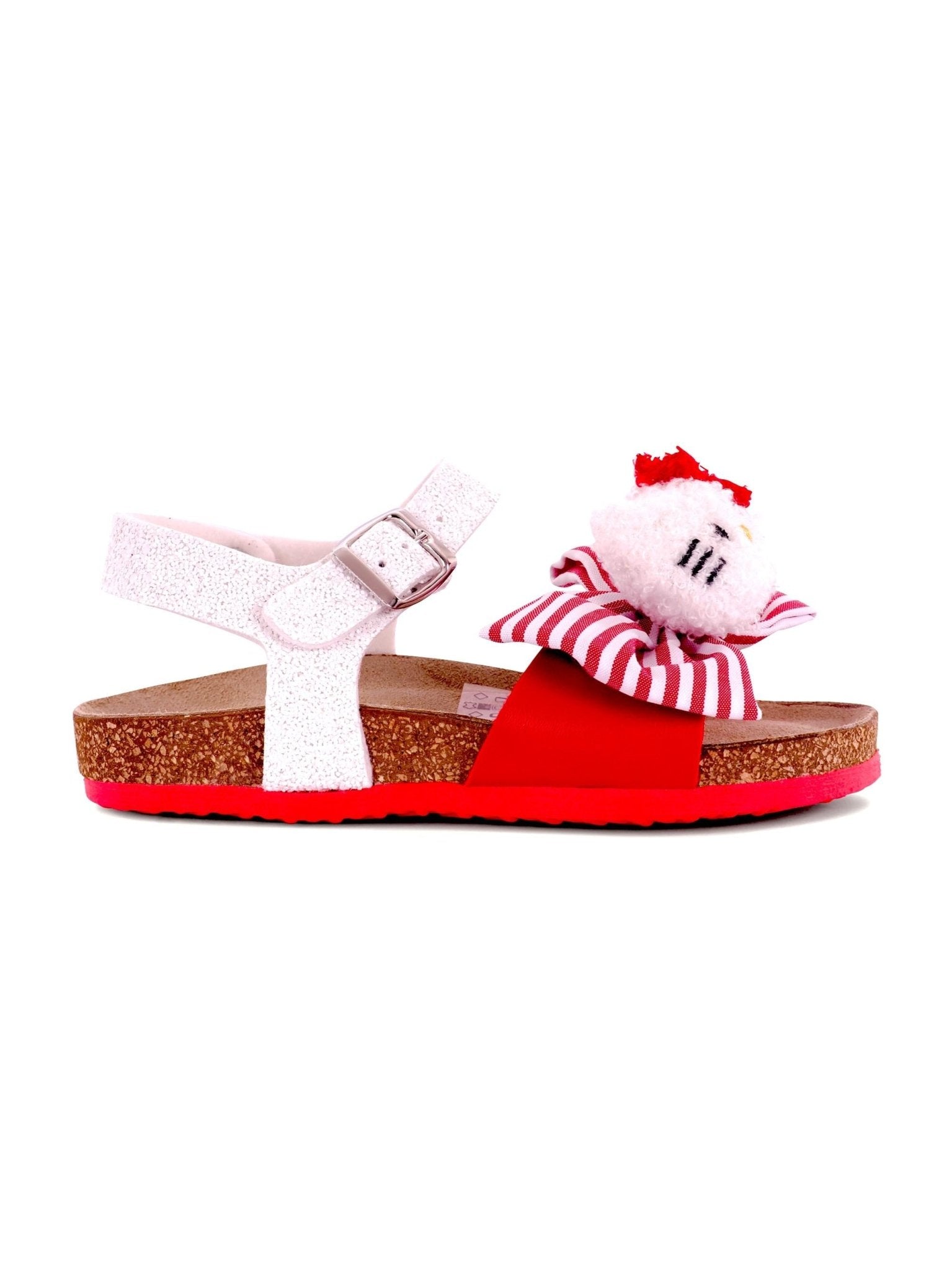 Sandali per bambina Monnalisa bianco e rosso con fiocco e dettaglio Hello Kitty - Rubino Kids