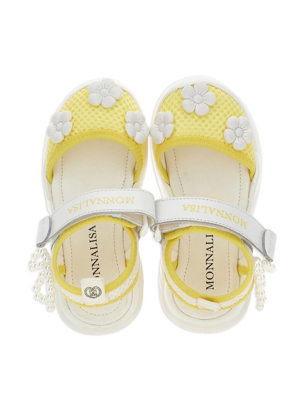 Sandali per bambina Monnalisa gialli con applicazione con fiori - Rubino Kids