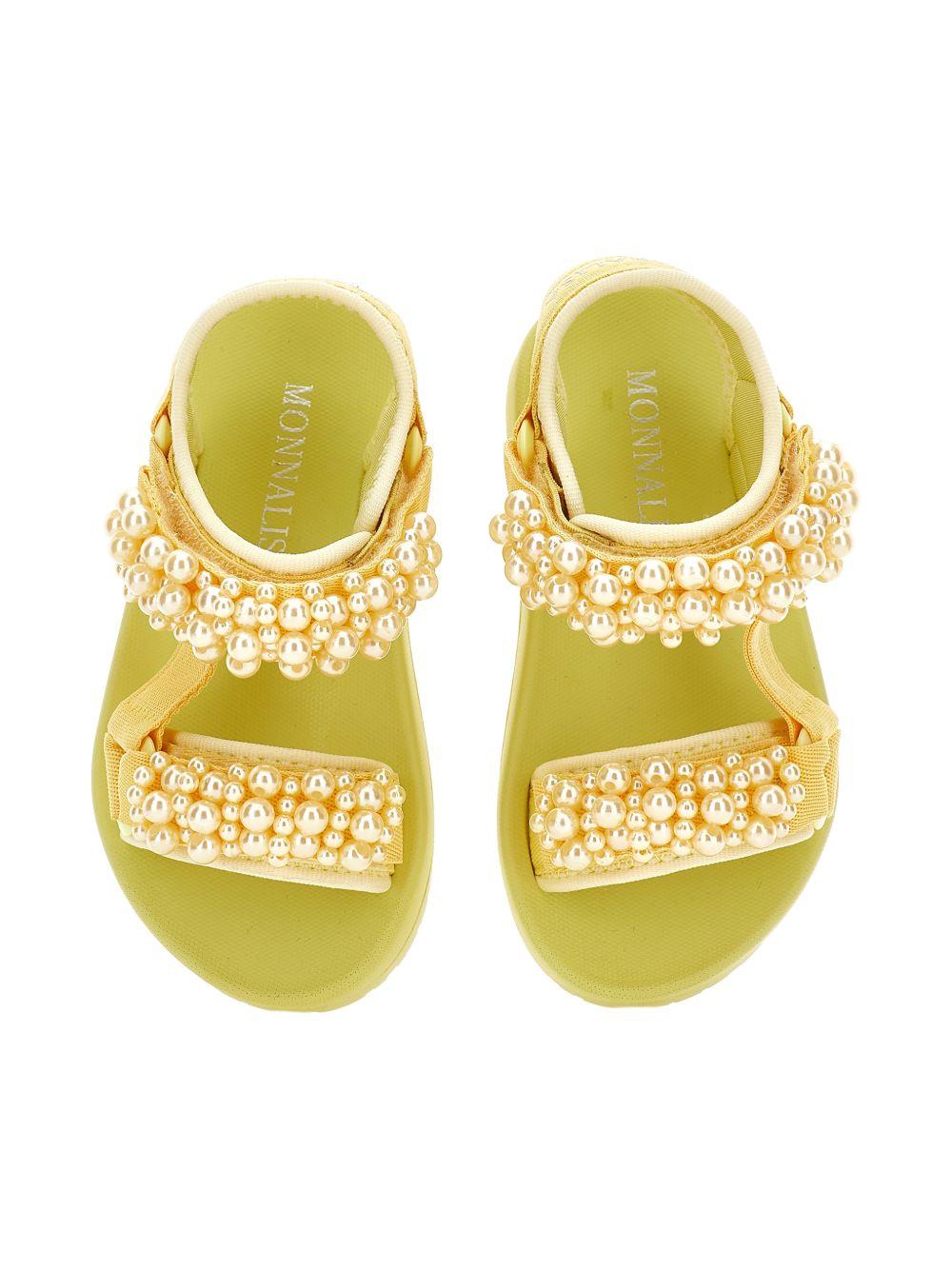 Sandali per bambina Monnalisa gialli con applicazioni a perline - Rubino Kids