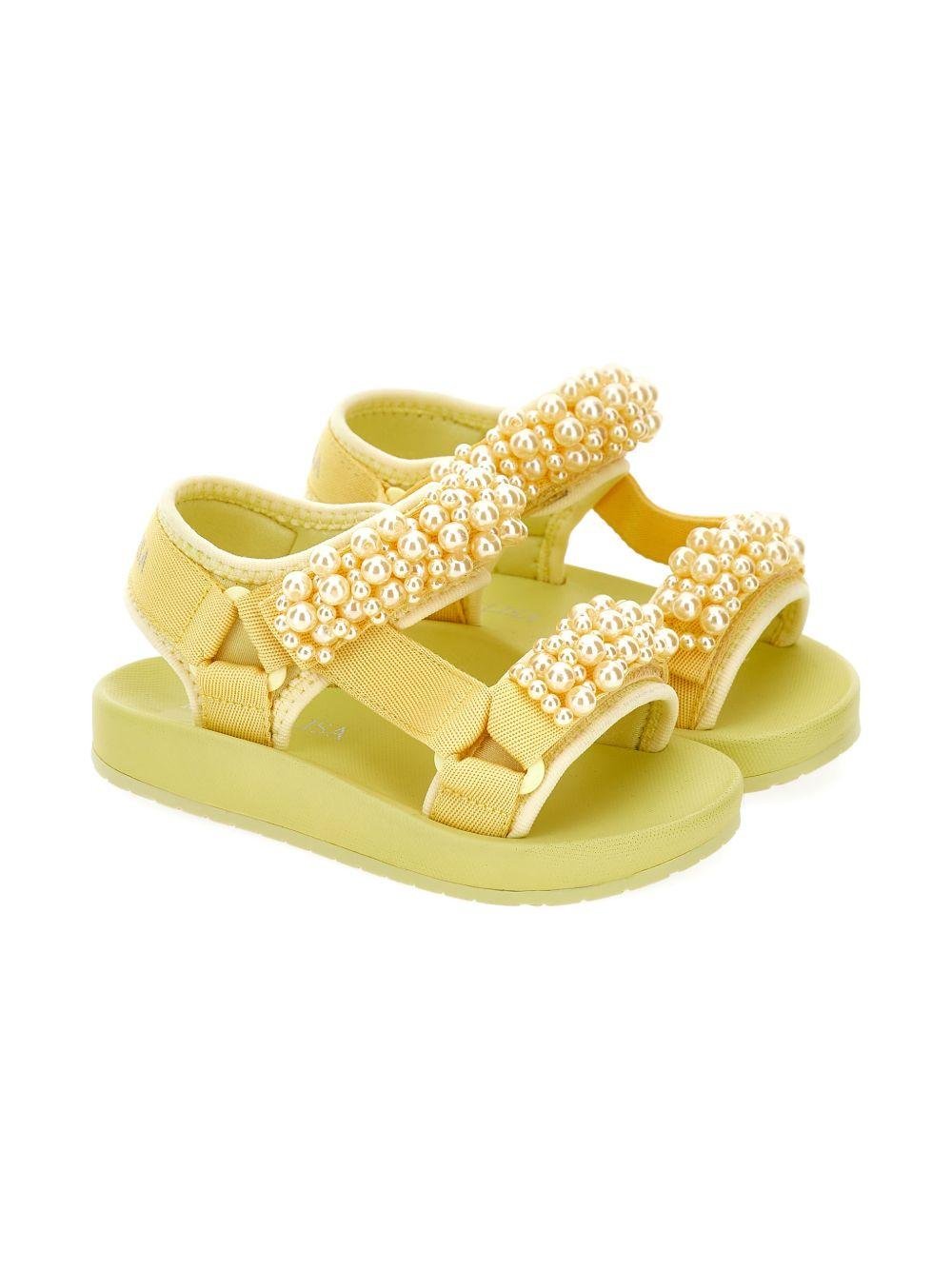 Sandali per bambina Monnalisa gialli con applicazioni a perline - Rubino Kids