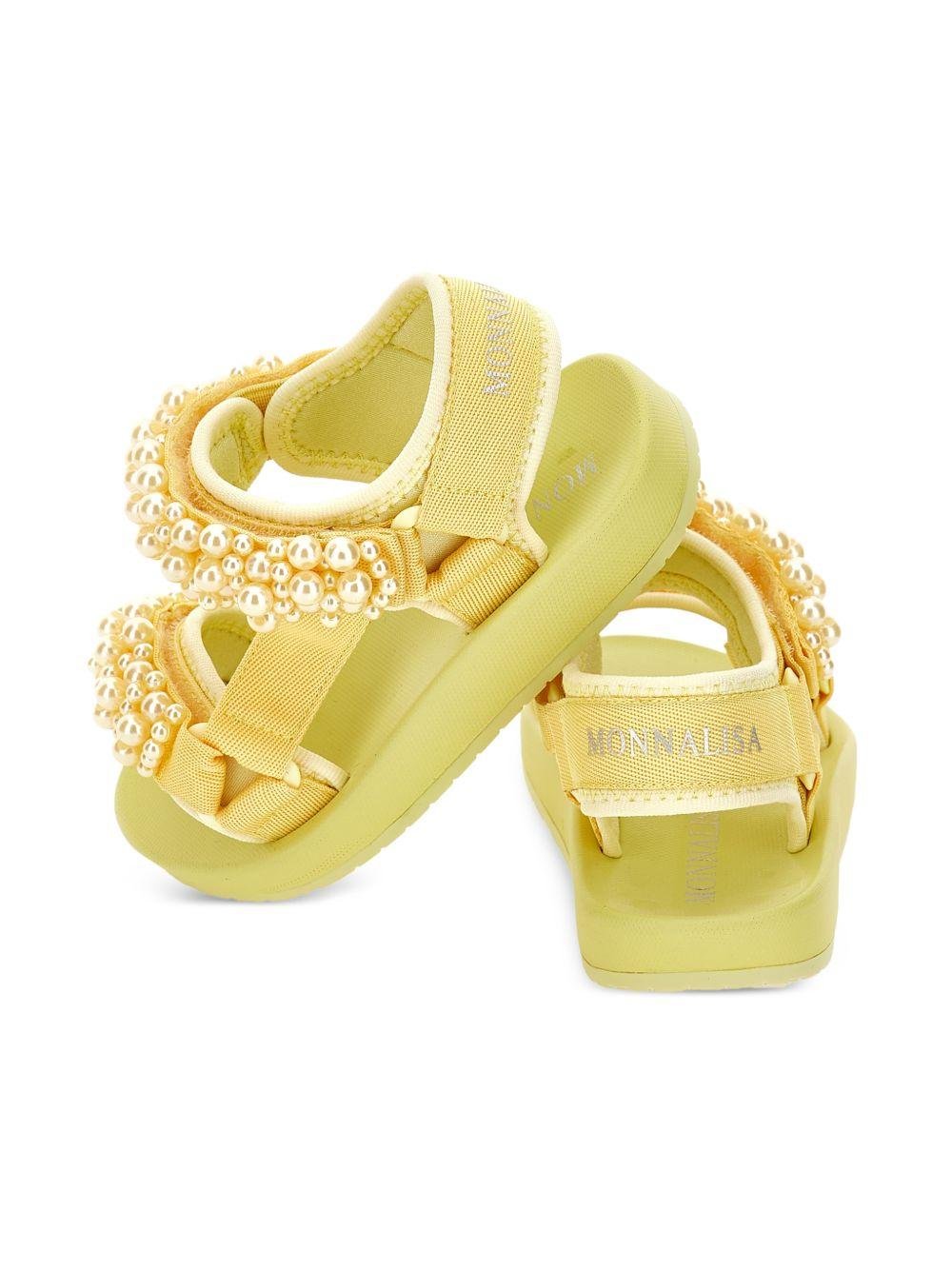 Sandali per bambina Monnalisa gialli con applicazioni a perline - Rubino Kids