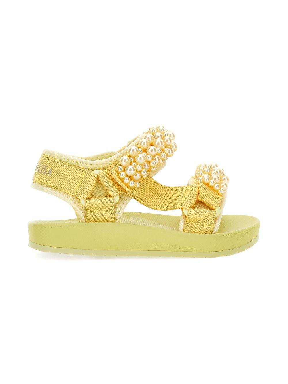 Sandali per bambina Monnalisa gialli con applicazioni a perline - Rubino Kids