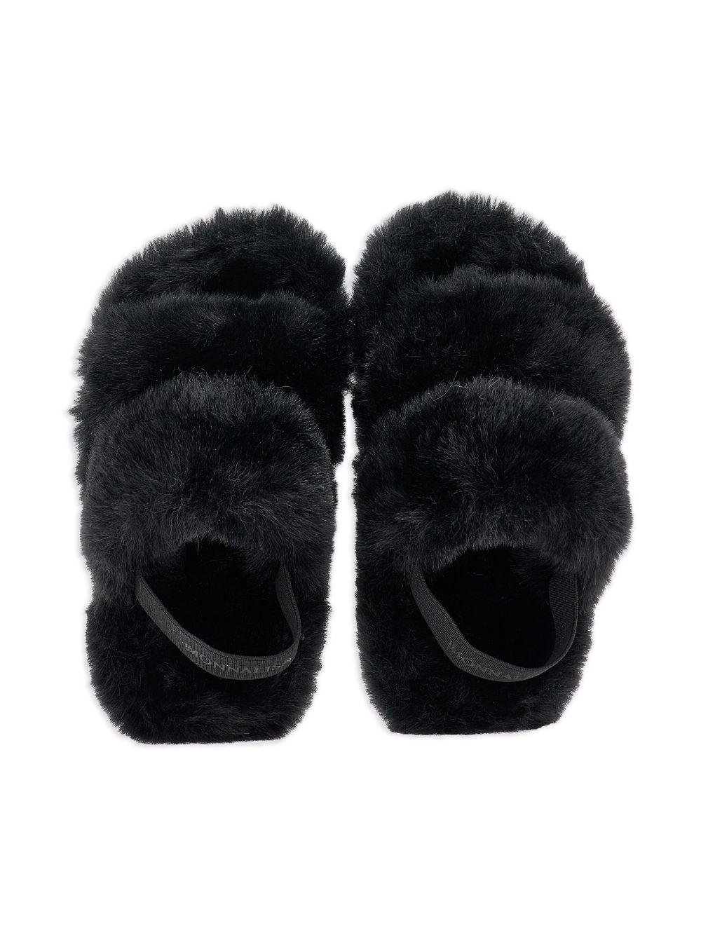 Sandali per bambina Monnalisa nero in pelliccia sintetica - Rubino Kids