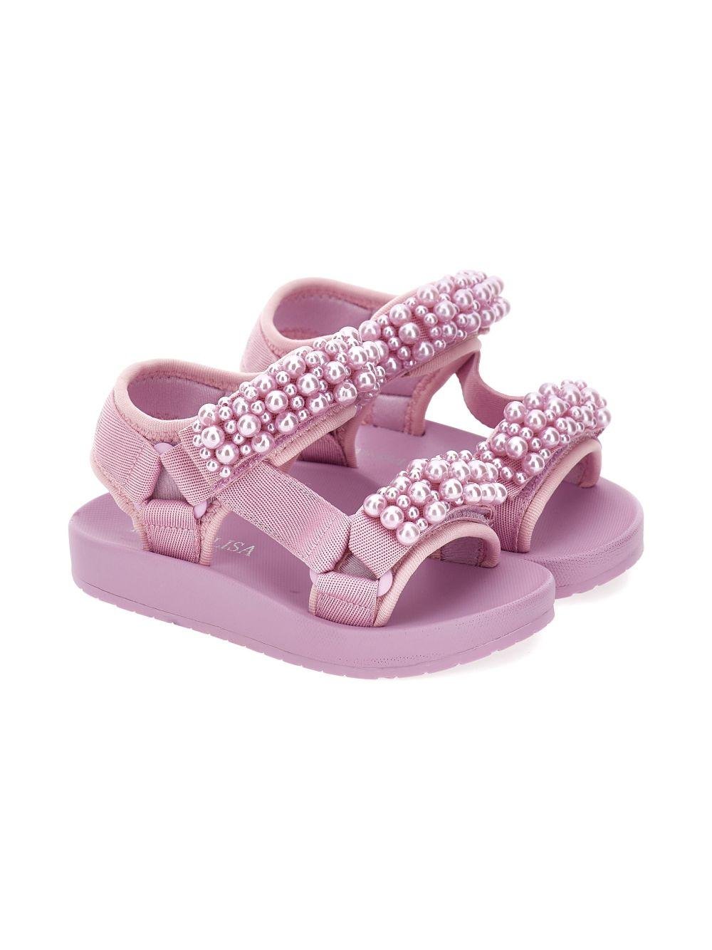 Sandali per bambina Monnalisa rosa con applicazioni a perline - Rubino Kids