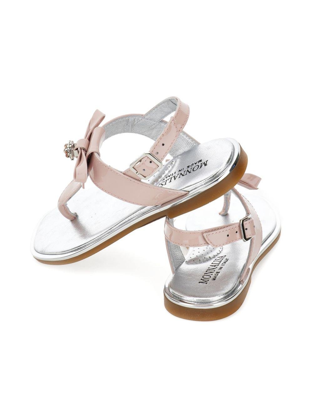 Sandali per bambina Monnalisa rosa con cinturino a T e fiocco - Rubino Kids