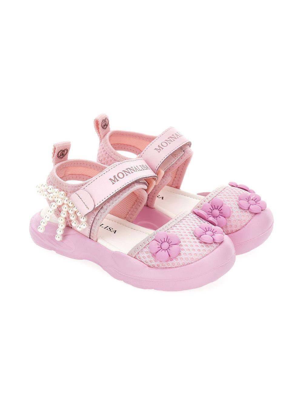 Sandali per bambina Monnalisa rosa con fiocco a perline - Rubino Kids
