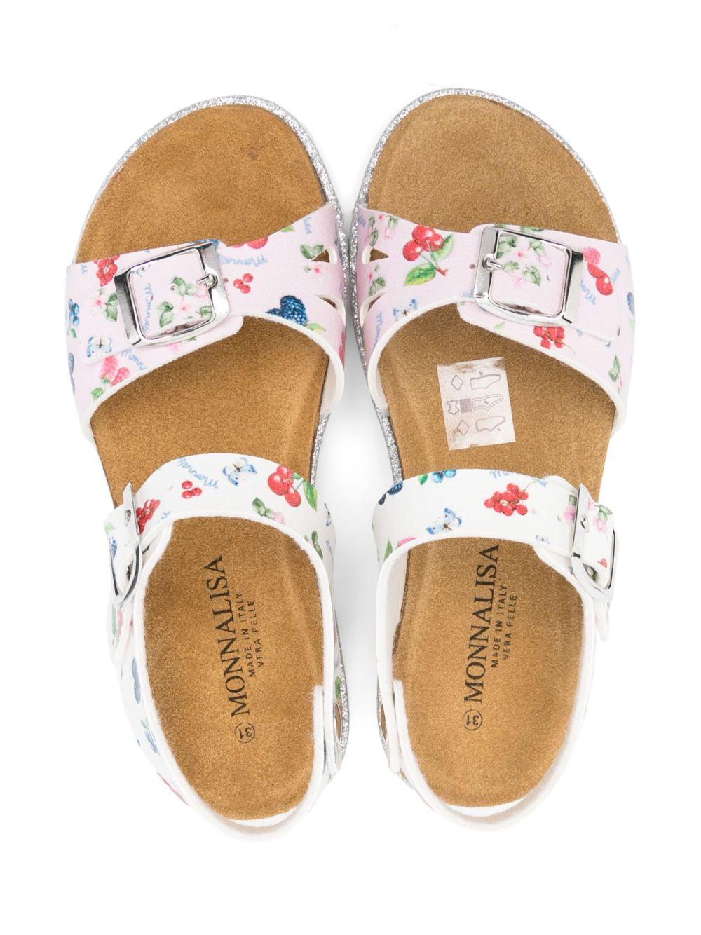 Sandali per bambina Monnalisa rosa con stampa frutta all - over - Rubino Kids