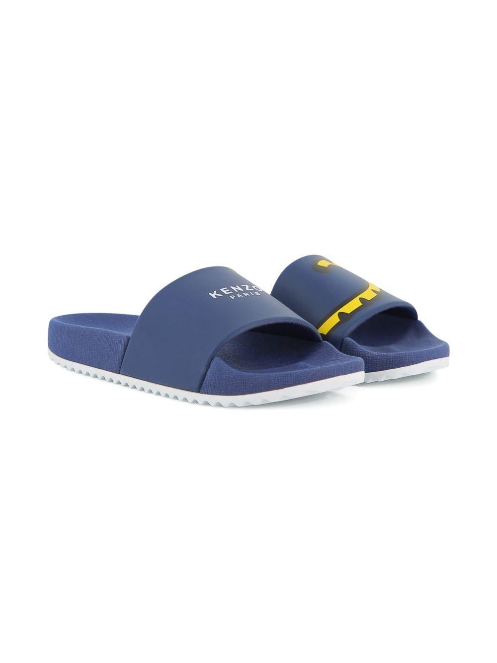 Sandali slides per bambino Kenzo Kids blu con logo - Rubino Kids