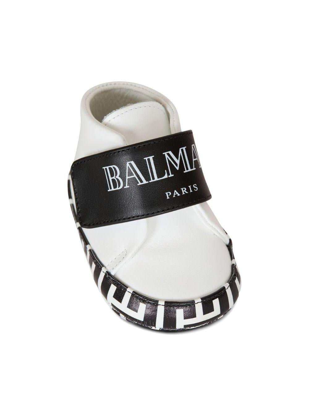 Scarpine primi passi per neonati Balmain Kids bianco e nere con cinturino con logo - Rubino Kids