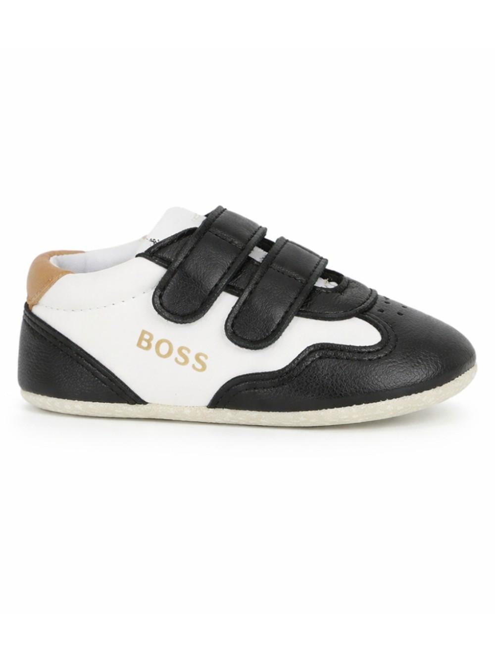 Scarpine primi passi per neonato Boss Kids bianche e nere con design a inserti - Rubino Kids