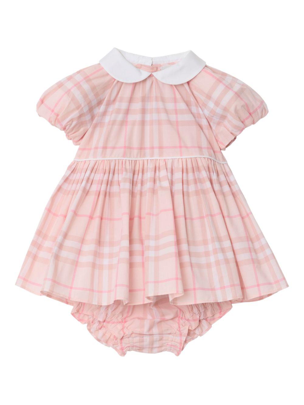 Set abito e culotte per neonata Burberry Kids rosa con motivo a quadri - Rubino Kids
