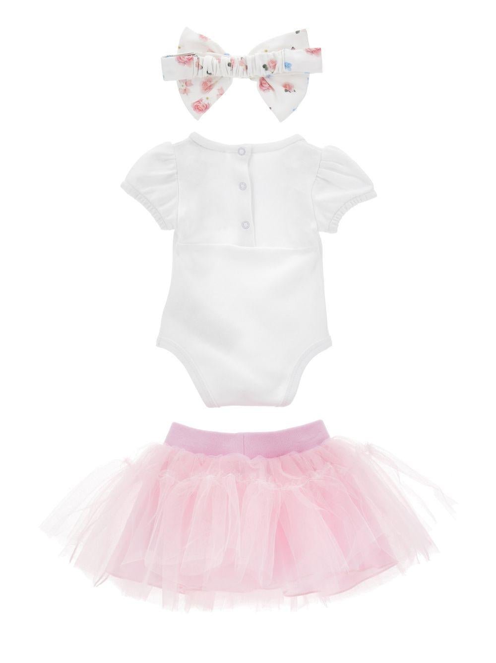 Set abito per bambina Monnalisa bianco con stampa a fiori - Rubino Kids