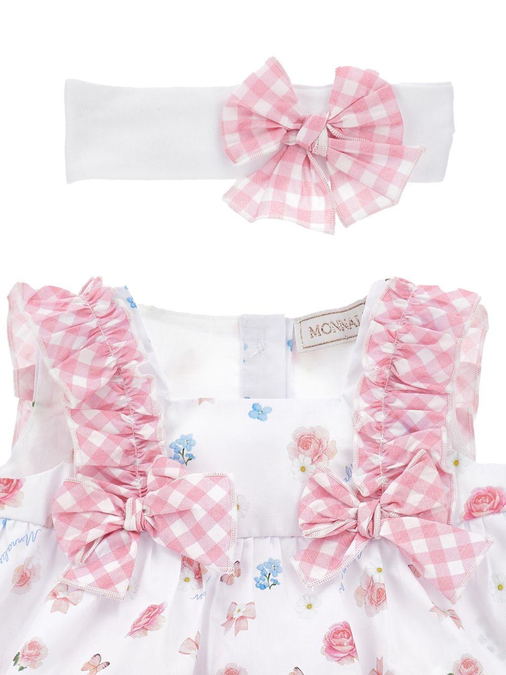 Set abito per neonata Monnalisa bianco a fiori con ruches - Rubino Kids
