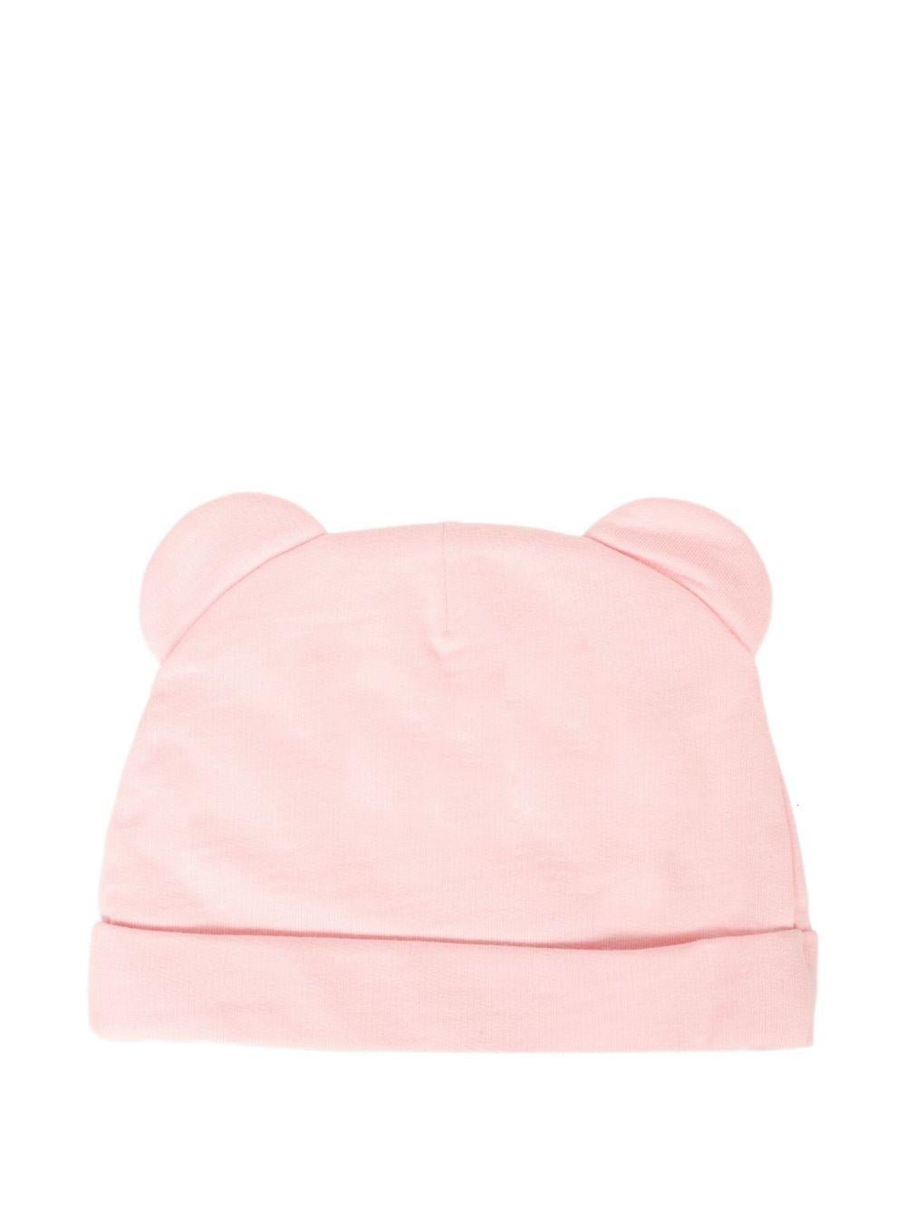 Set berretto e bavaglino per neonata Moschino Kids rosa con motivo Teddy Bear - Rubino Kids