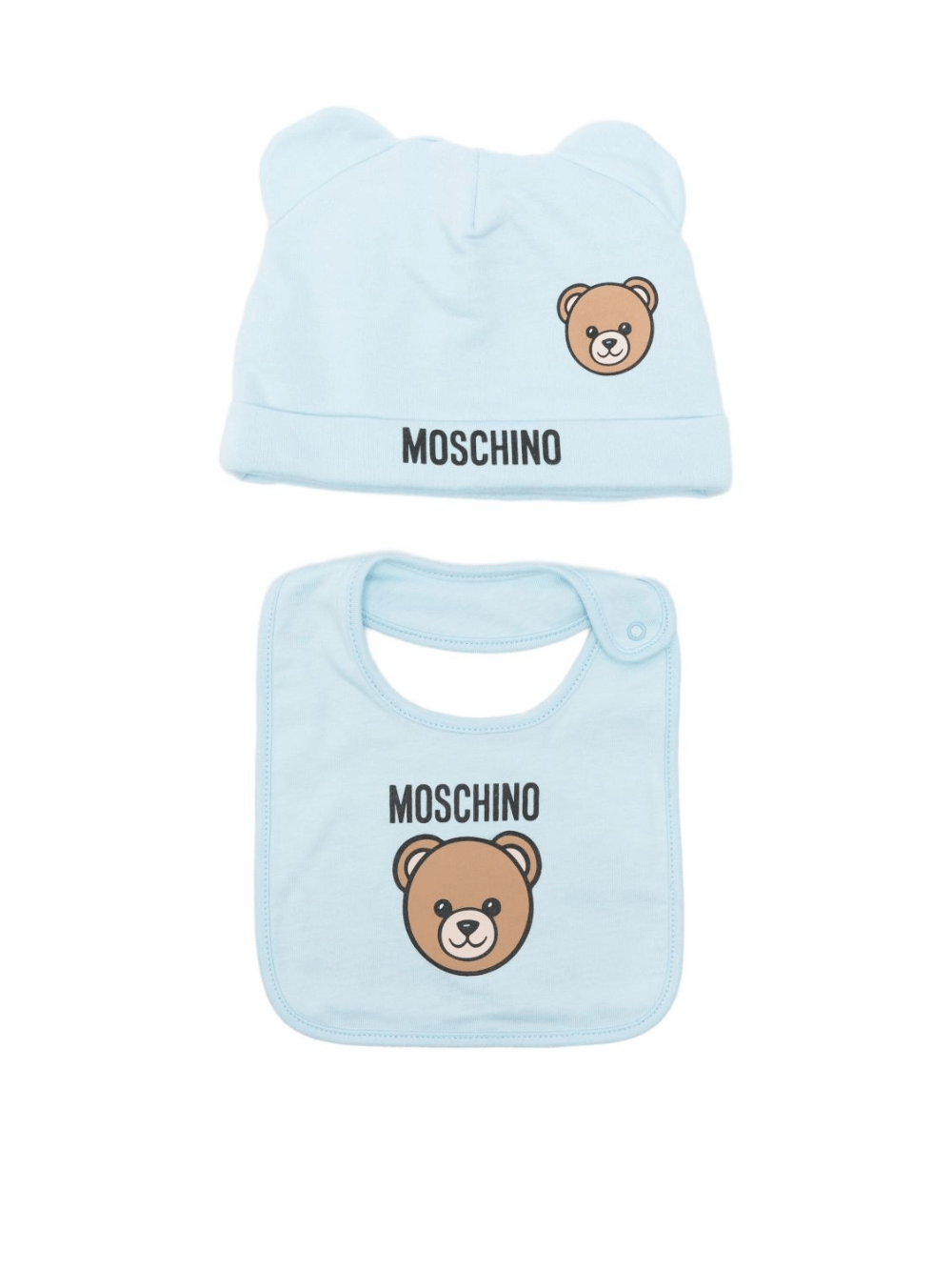Set berretto e bavaglino per neonato Moschino Kids azzurro con motivo Teddy Bear - Rubino Kids