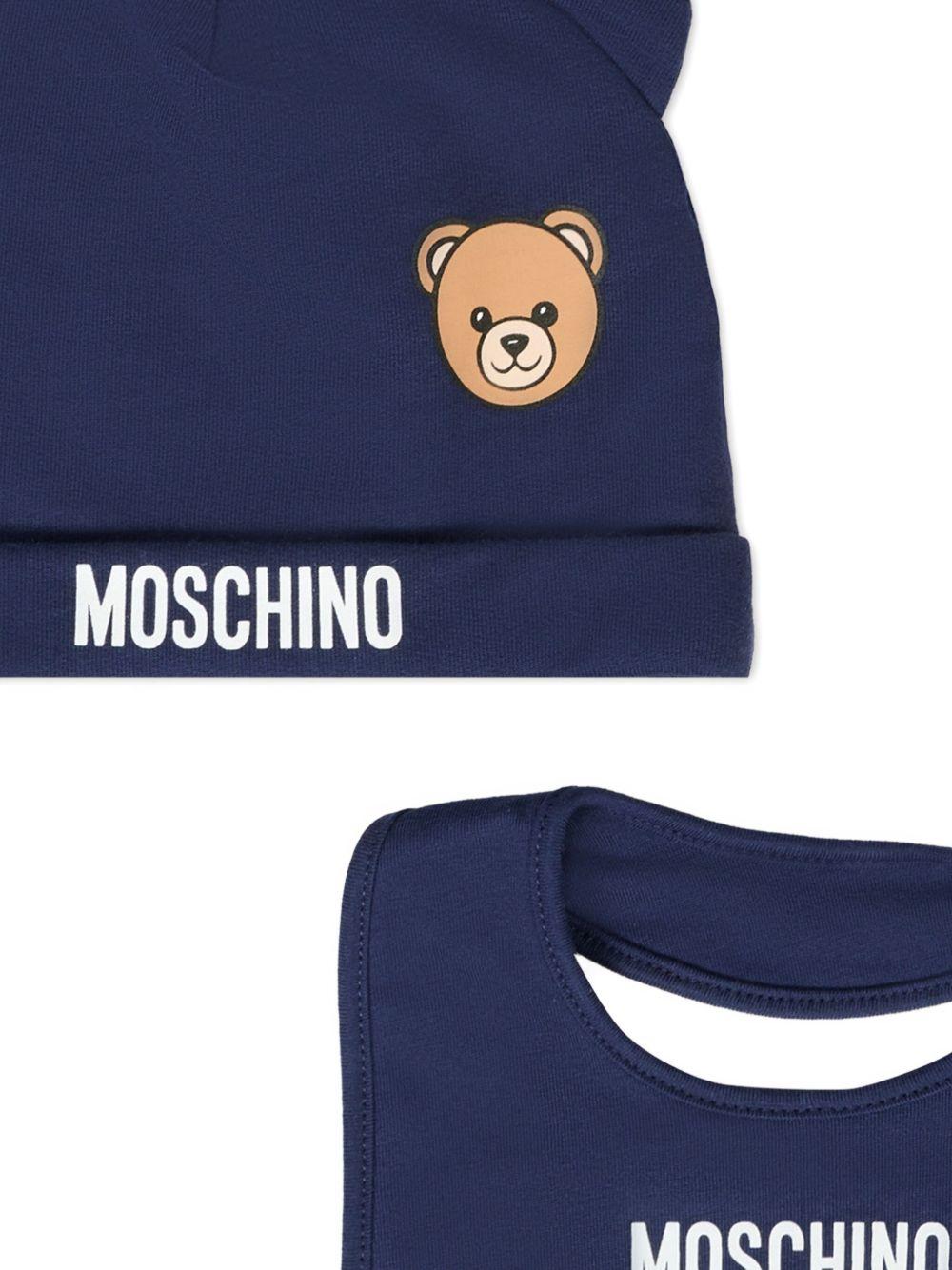 Set berretto e bavaglino per neonato Moschino Kids blu con motivo Teddy Bear - Rubino Kids
