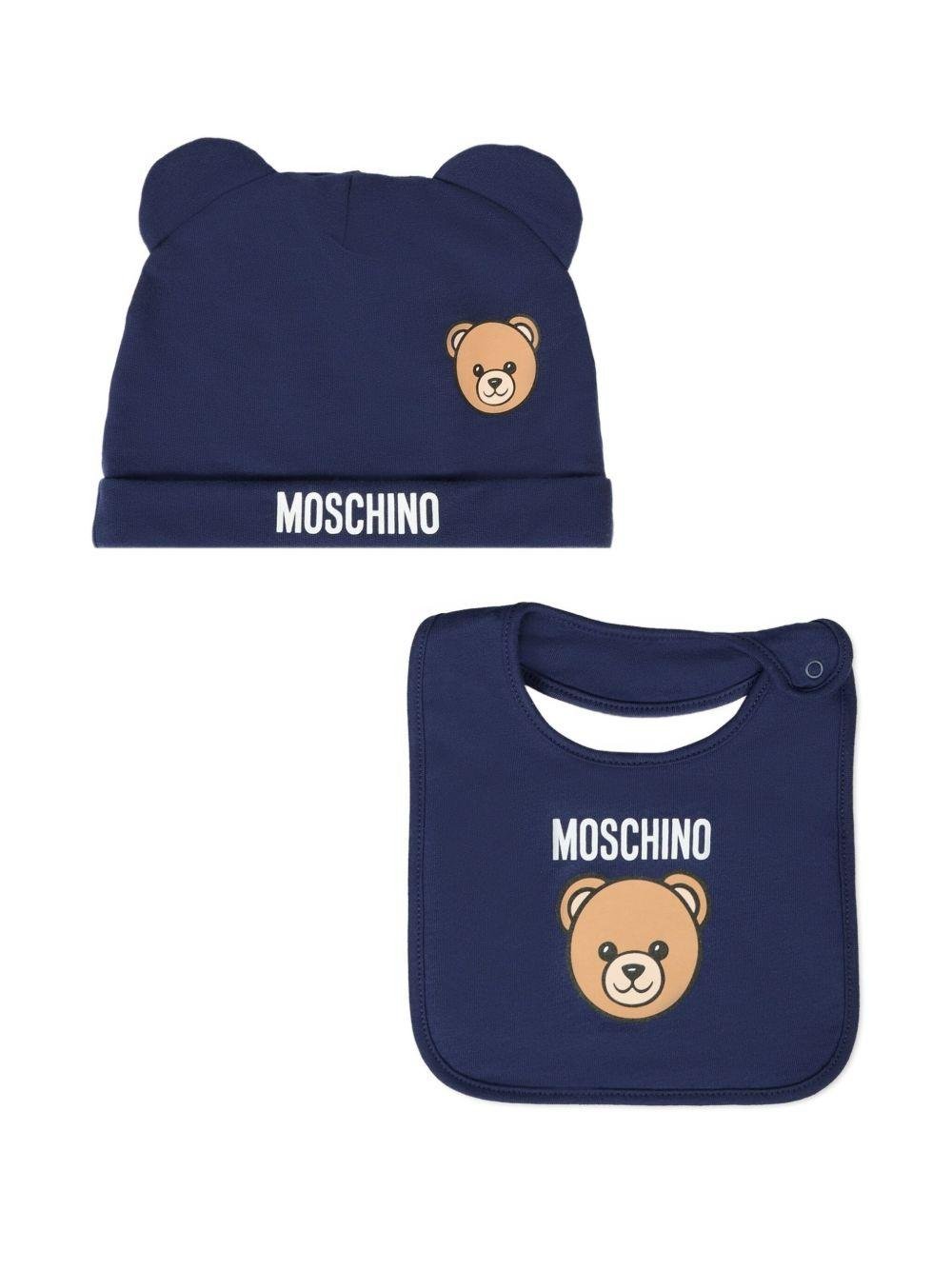 Set berretto e bavaglino per neonato Moschino Kids blu con motivo Teddy Bear - Rubino Kids