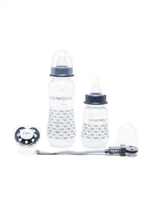 Emporio Armani Kids Blue Printed Baby Bottle and Pacifier Set