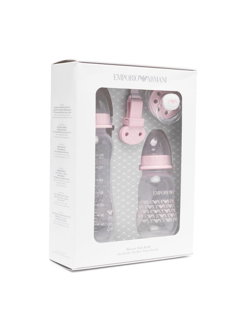 Set biberon e ciuccio per neonati Emporio Armani Kids rosa con stampa - Rubino Kids