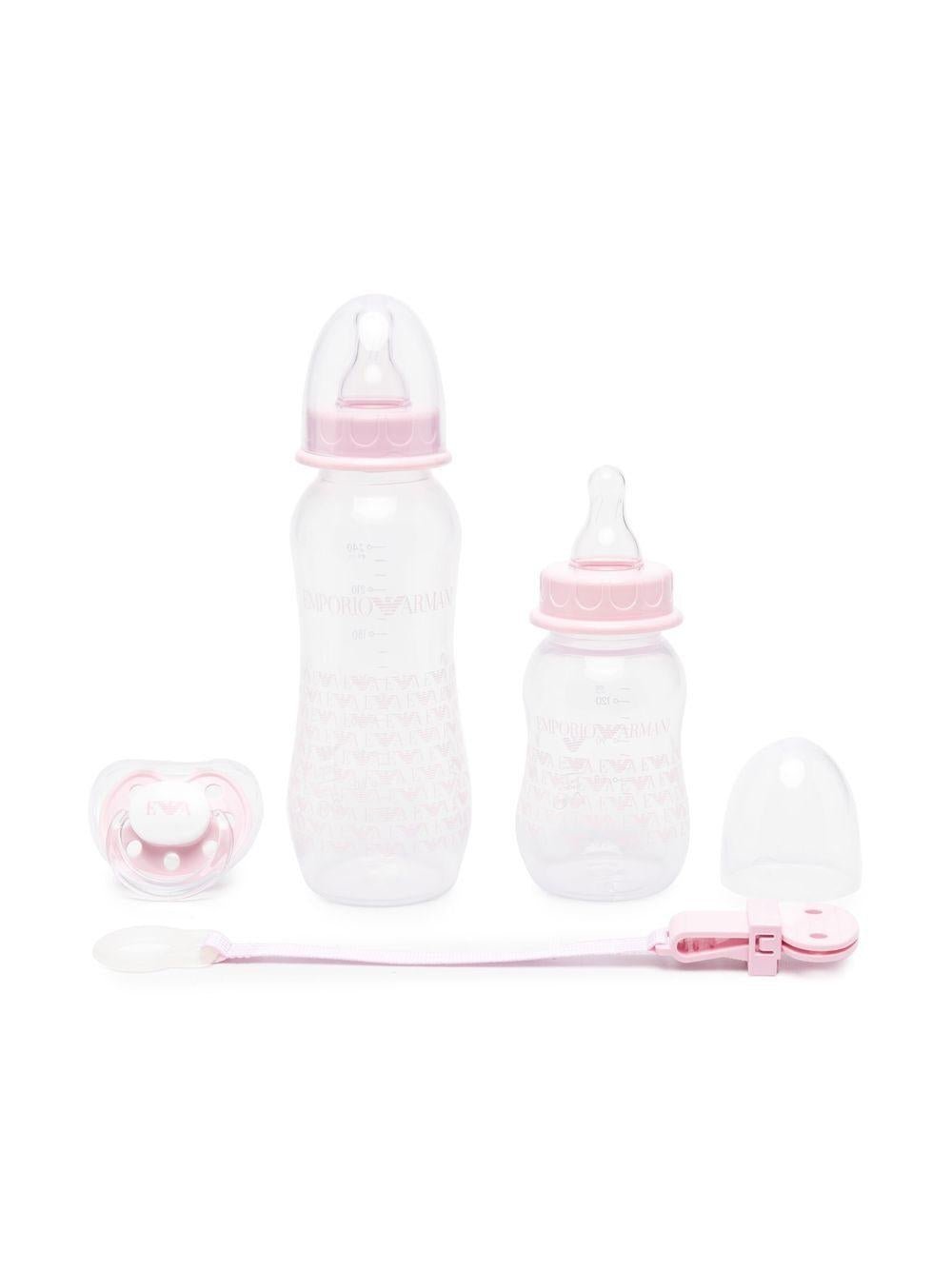 Set biberon e ciuccio per neonati Emporio Armani Kids rosa con stampa - Rubino Kids