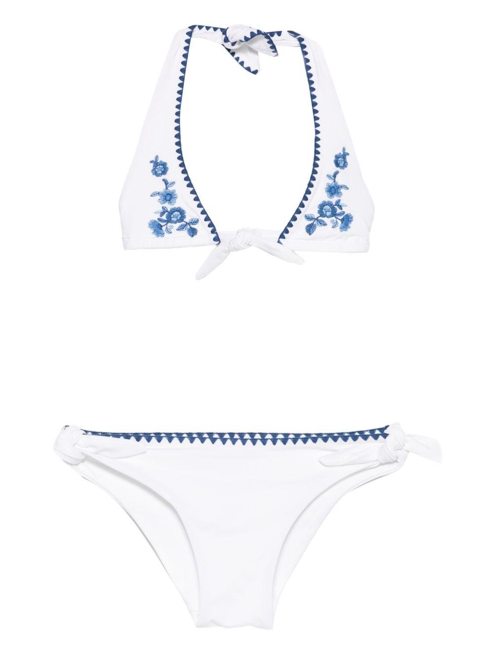 Set bikini per bambina Ermanno Scervino Junior bianco con ricamo - Rubino Kids