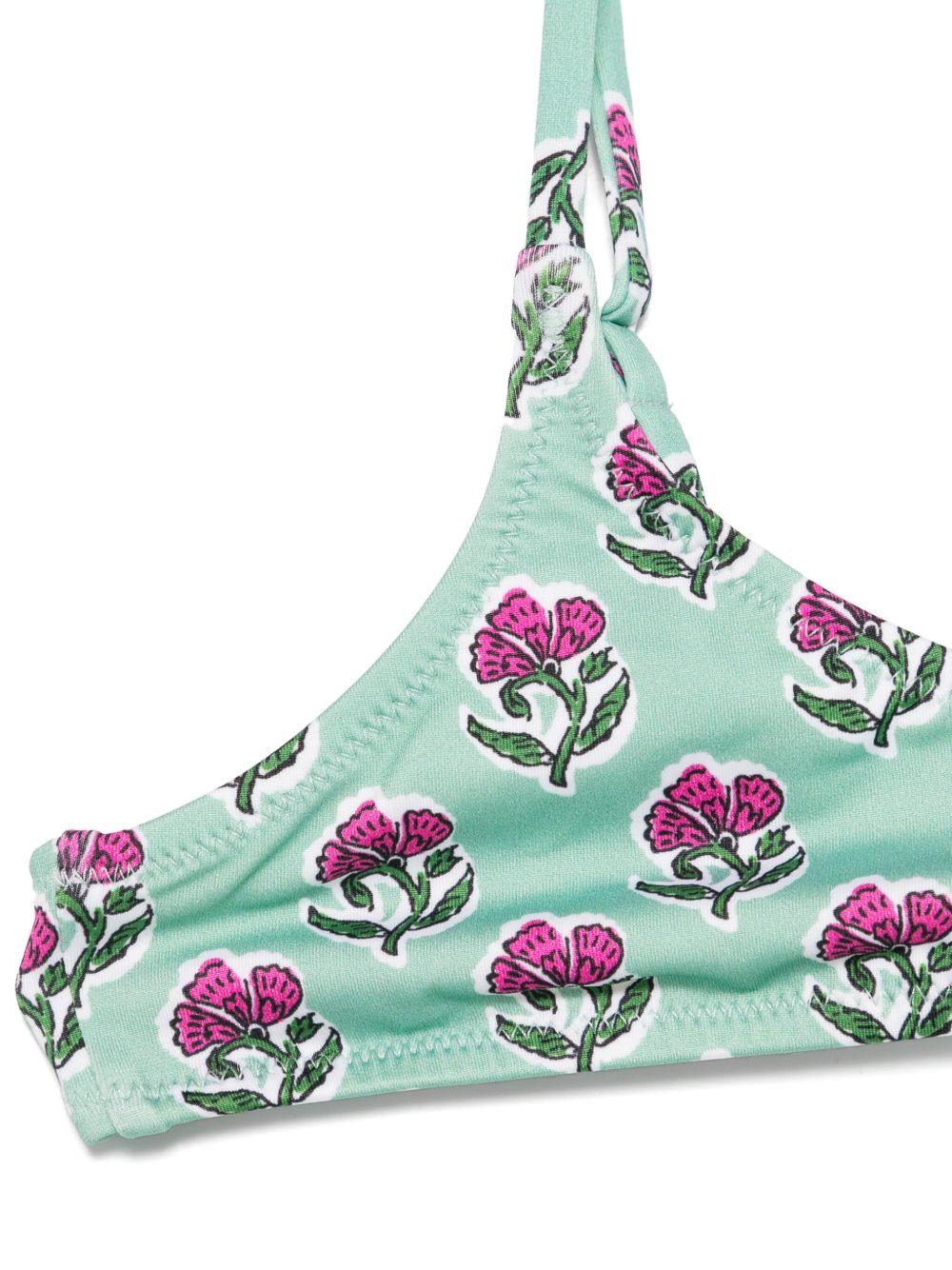 Set bikini per bambina MC2 Saint Barth Kids Paloma Jr verde con stampa con fiori all - over - Rubino Kids