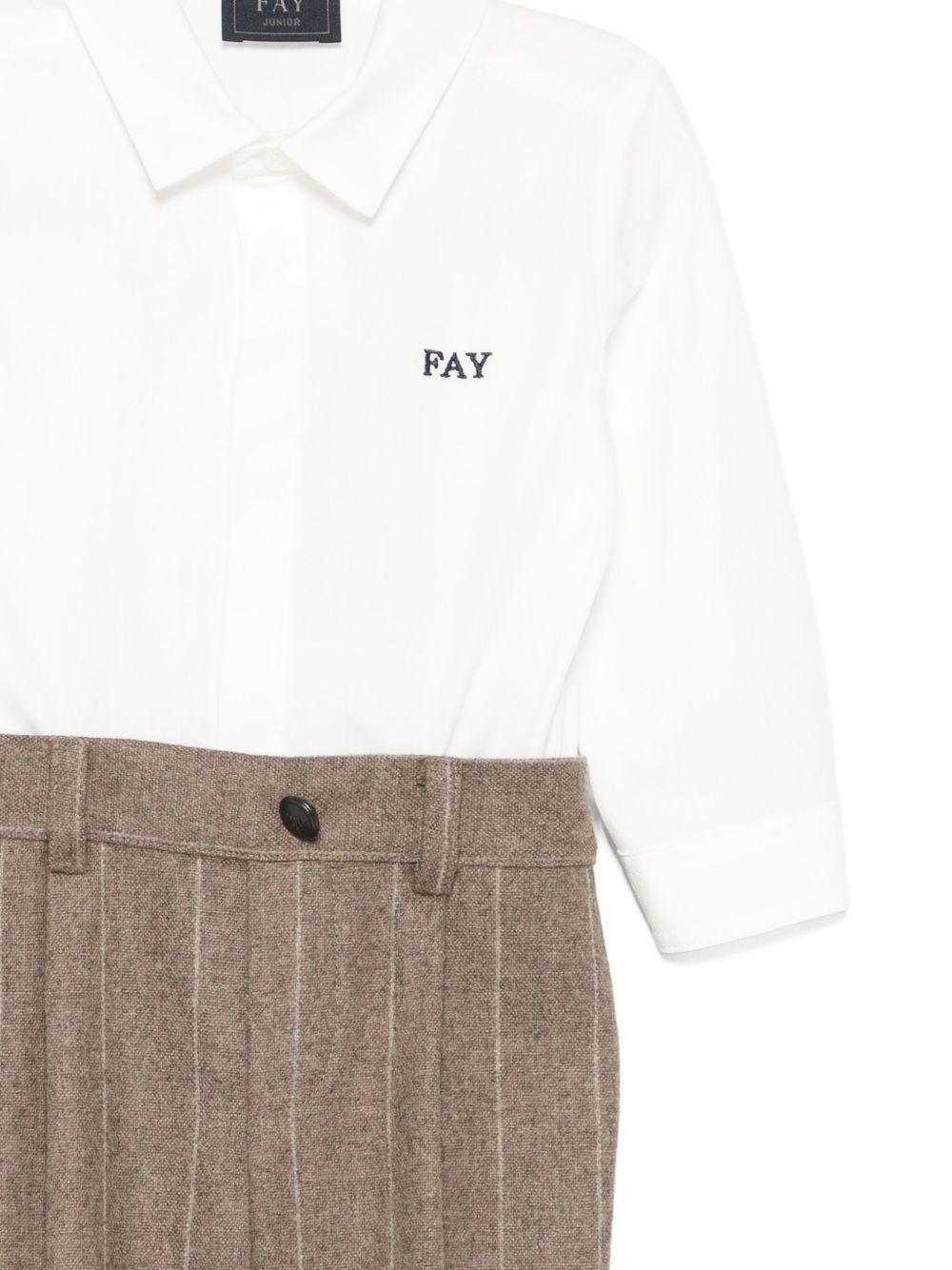 Set camicia e pantaloni per neonato Fay Kids marrone con logo ricamato - Rubino Kids