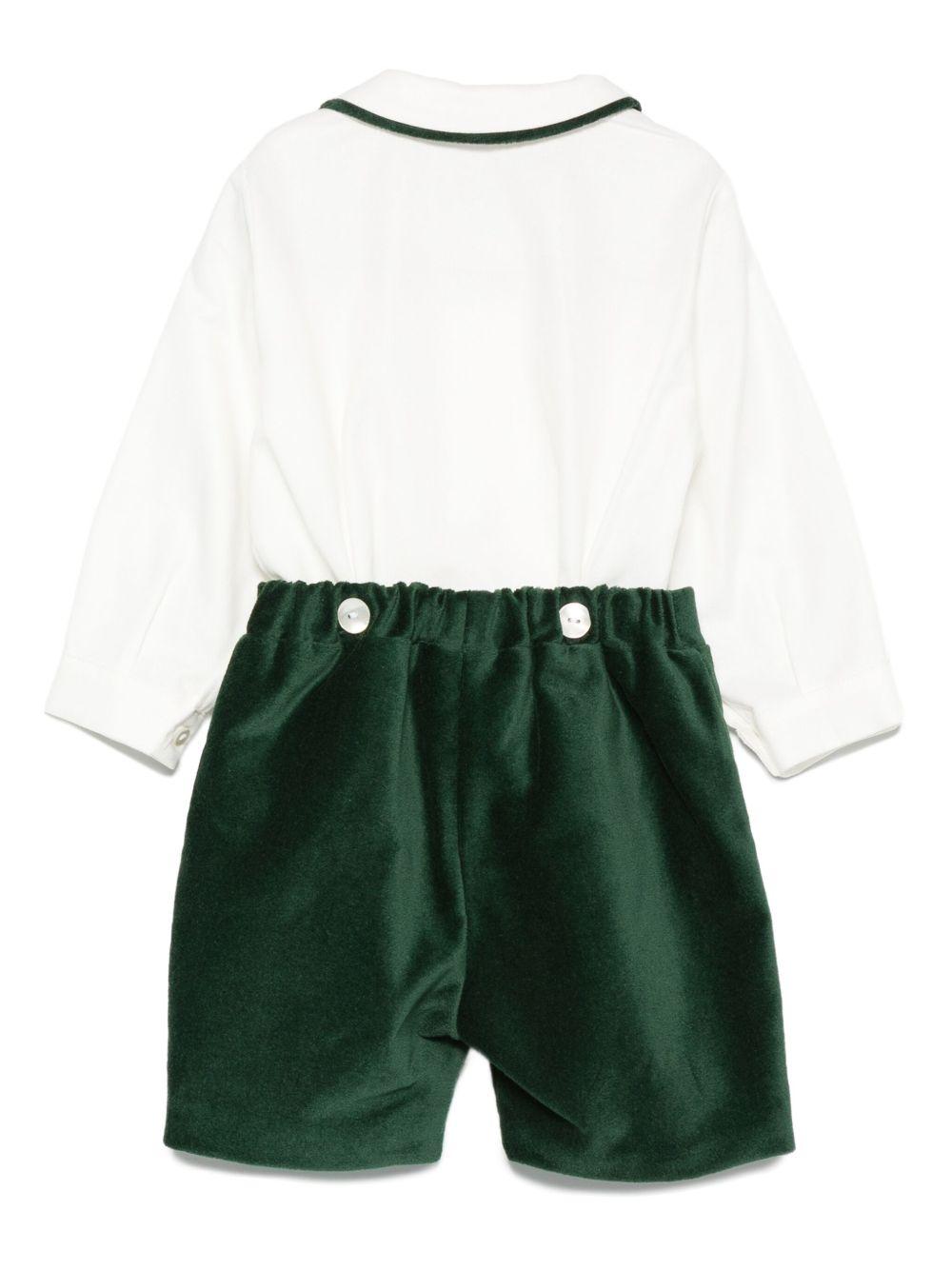 Set camicia e shorts per neonato Mariella Ferrari bianco e verde in velluto - Rubino Kids