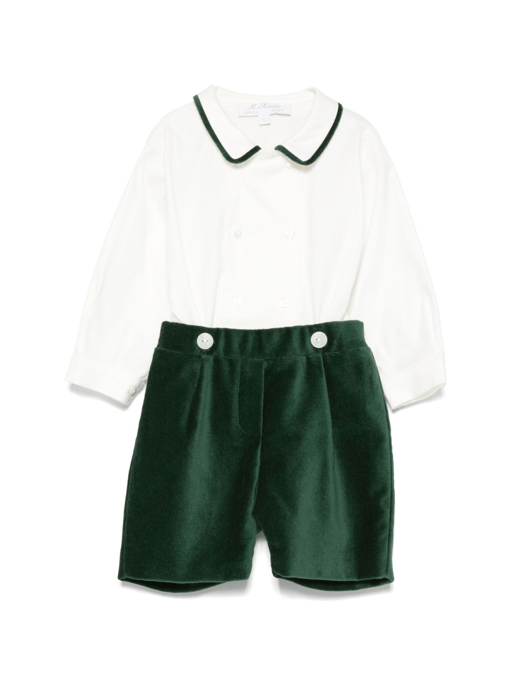 Set camicia e shorts per neonato Mariella Ferrari bianco e verde in velluto - Rubino Kids