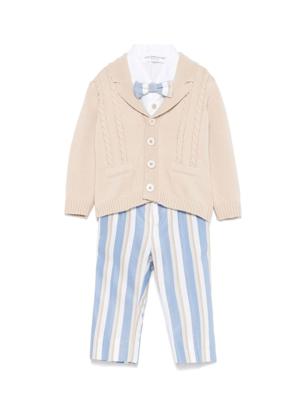Set cardigan, camicia e shorts per neonato Colorichiari azzurro e beige a righe - Rubino Kids