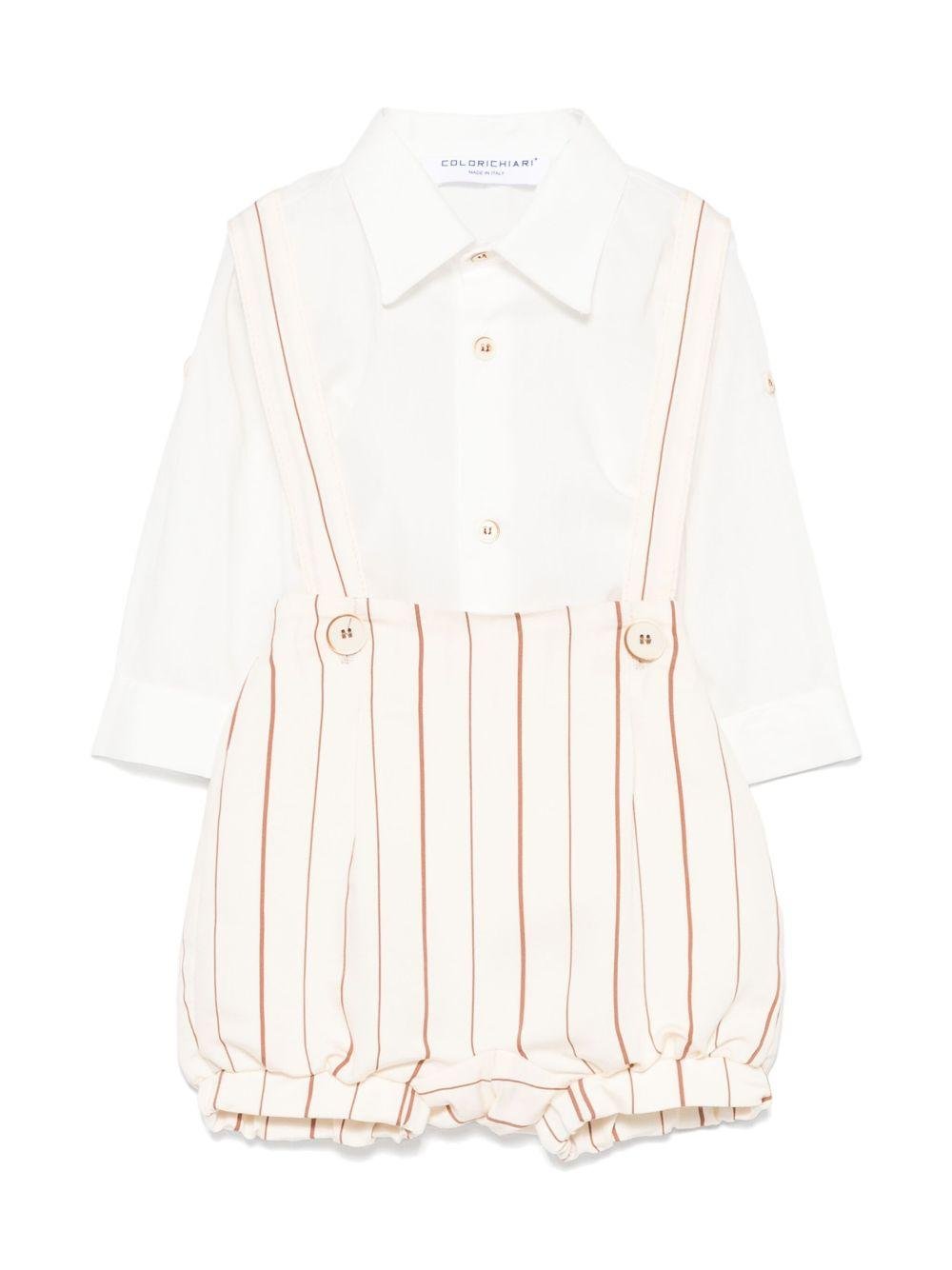 Set cardigan, camicia e shorts per neonato Colorichiari marrone e beige a righe - Rubino Kids
