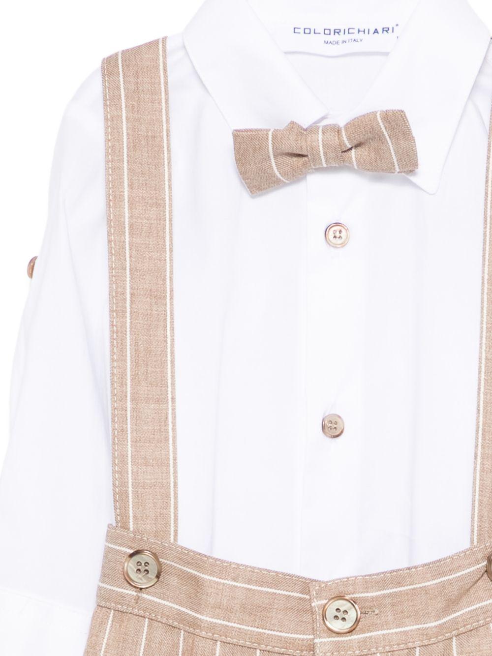 Set cardigan con salopette per neonato Colorichiari beige a righe (4 pezzi) - Rubino Kids