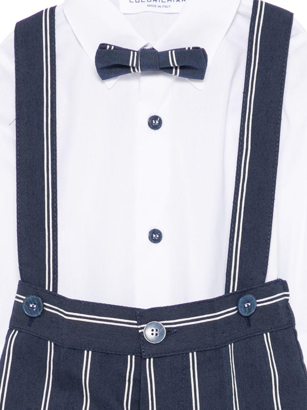 Set cardigan e salopette per neonato Colorichiari blu a righe con fiocco (4 pezzi) - Rubino Kids